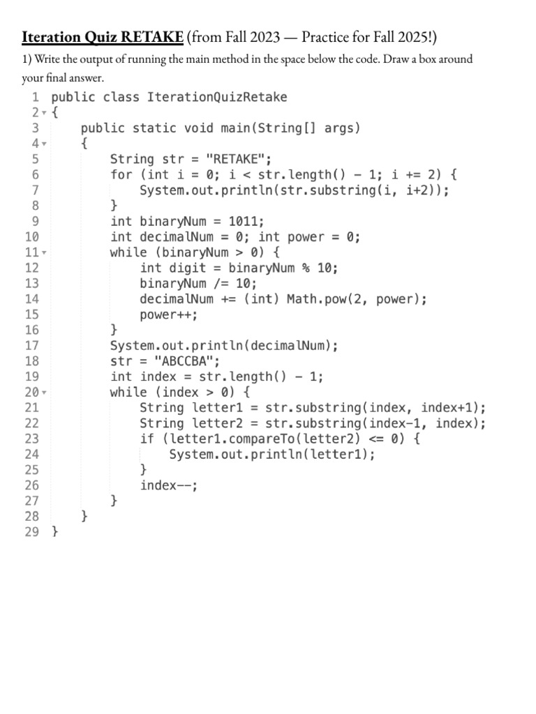 Iteration Quiz Retake Practice 2025 | PDF