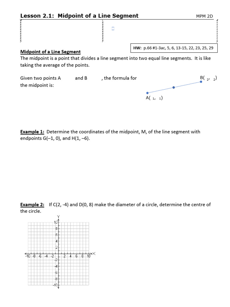 Midpoint Formula for Line Segments | PDF