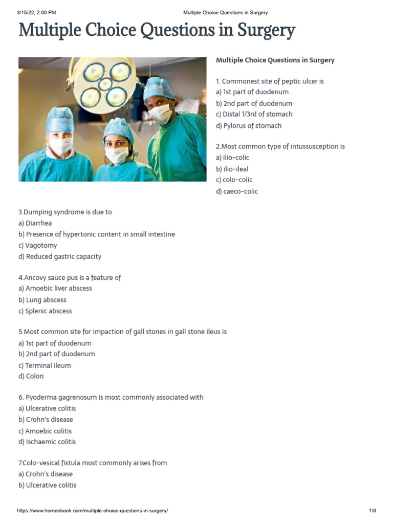 Surgery MCQs for Medical Students | PDF | Pancreas | Stomach