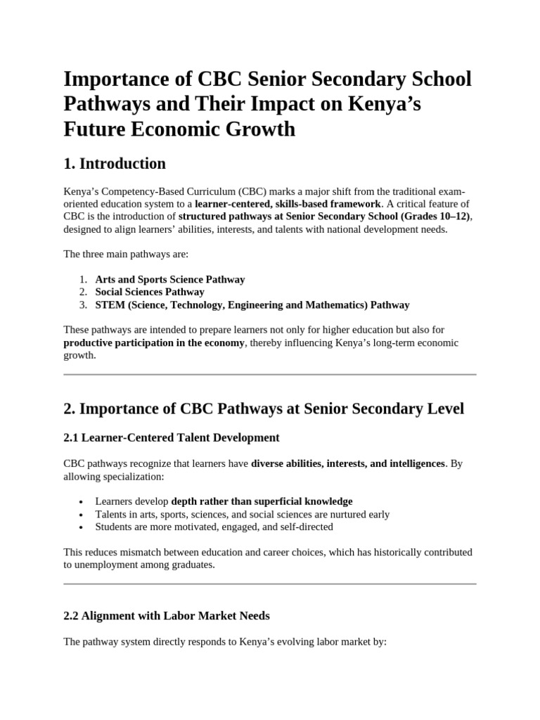 CBC Pathways: Shaping Kenya's Economy | PDF | Science, Technology ...