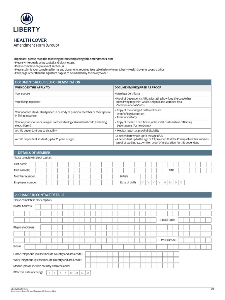 Liberty Health Cover Amendment Form | PDF | Sexually Transmitted ...