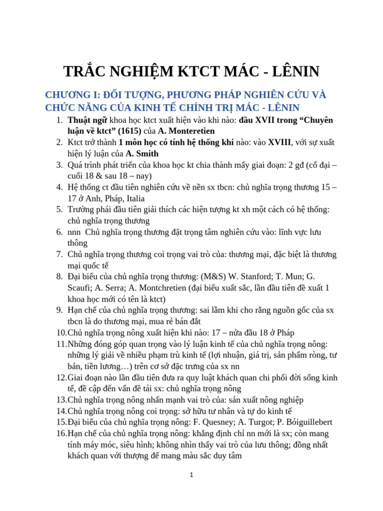 Trắc Nghiệm Ktct Mác - Lênin | PDF