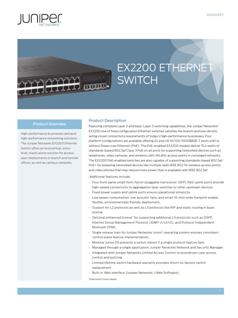 Juniper Ex2200 Datasheet Feb2010 | PDF | Computer Network | Network Switch