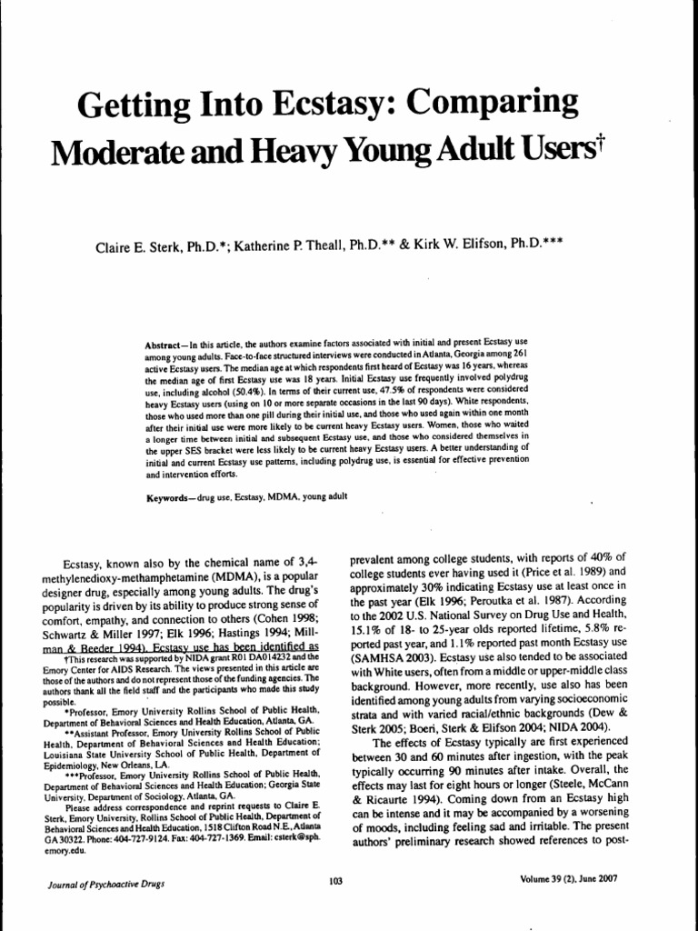 Ecstasy Use Patterns in Young Adults | PDF