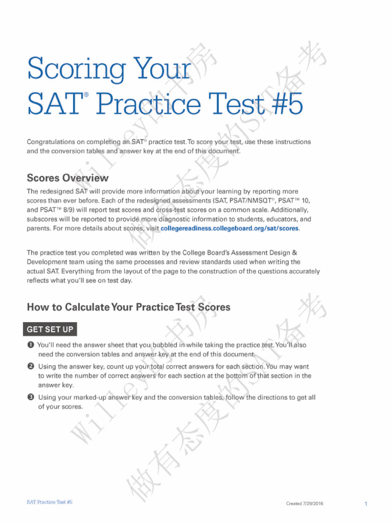 PDF Scoring Sat Practice Test 5（修改） | PDF