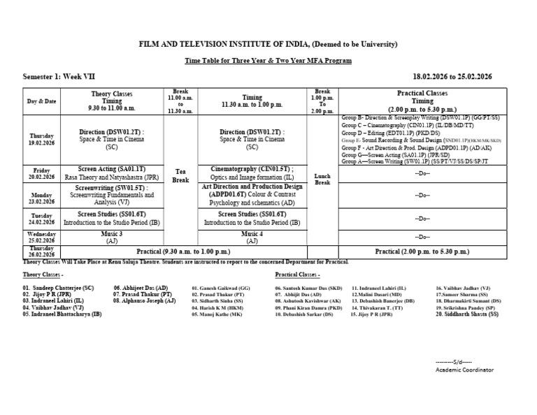 MFA Program Timetable 2026 | PDF