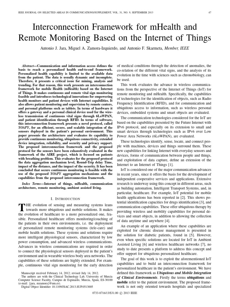 mHealth IoT Framework for Remote Monitoring | PDF | Internet Of Things ...