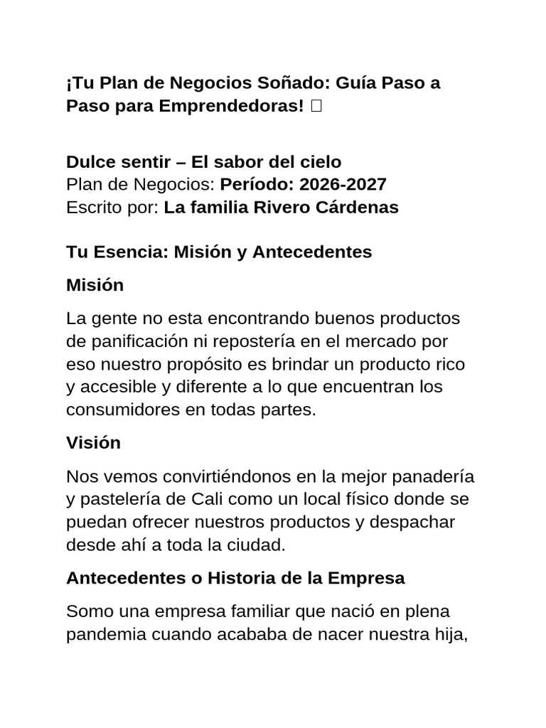 Guía de Plan de Negocios para Panadería | PDF | Marketing | Plan de ...