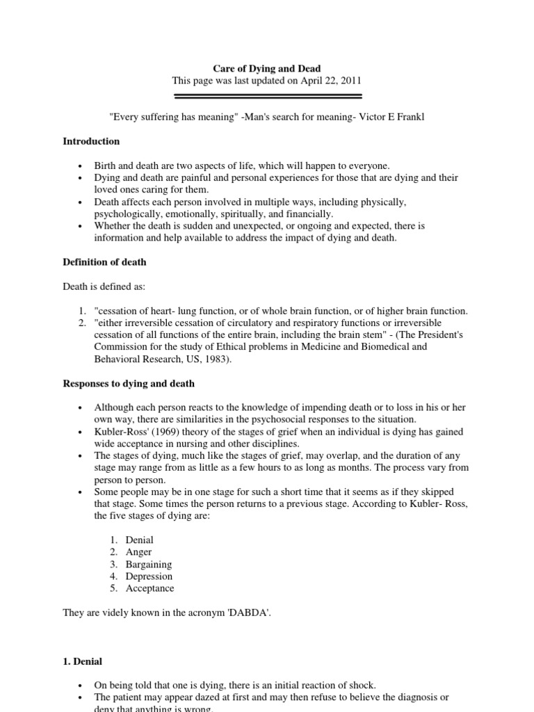 Care of Dying and Dead | PDF | Grief | Palliative Care