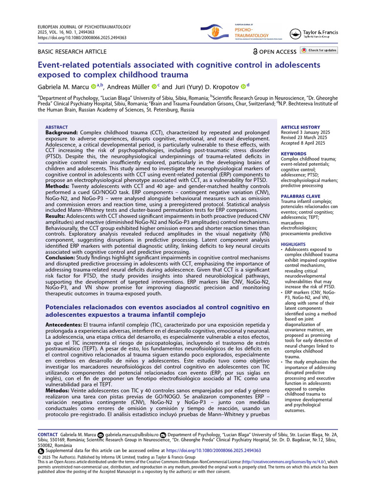 Cognitive Control Deficits in Trauma-Exposed Adolescents | PDF | Event ...