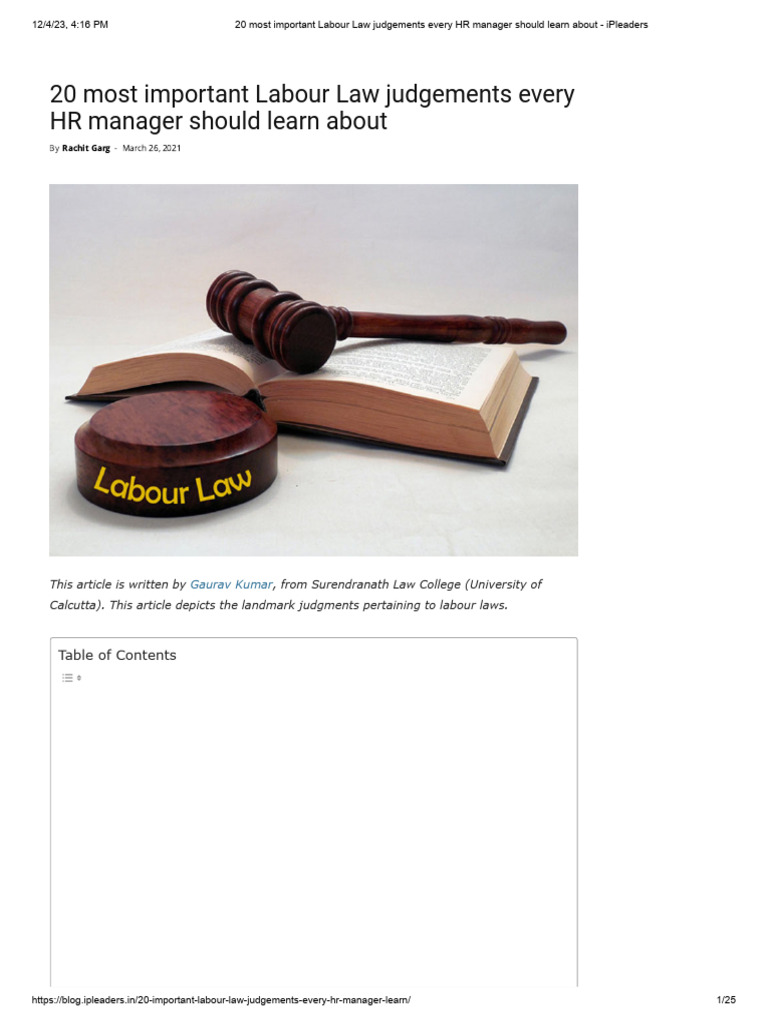 Key Labour Law Judgments for HR Managers | PDF | Supreme Court Of India ...