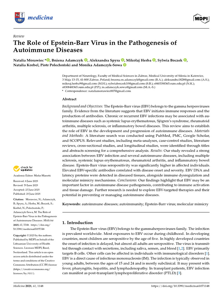 Epstein-Barr Virus and Autoimmune Diseases | PDF | Virus | Autoimmunity