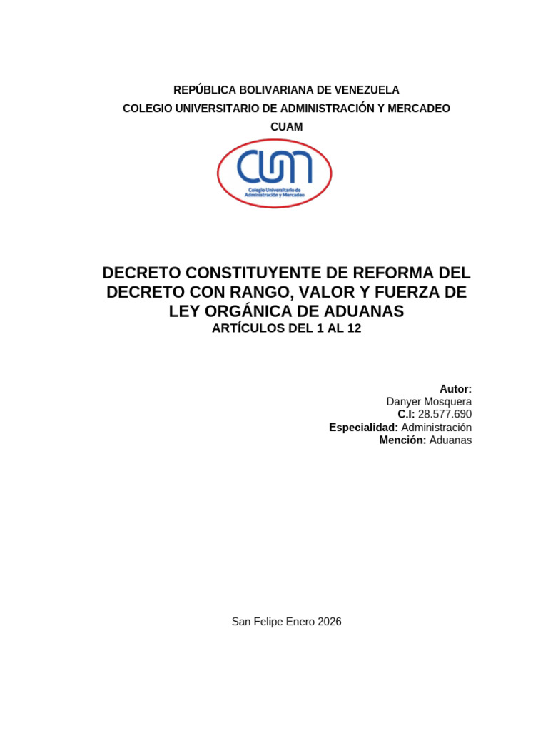 Reforma Ley Orgánica de Aduanas Venezuela | PDF | aduana | Arancel