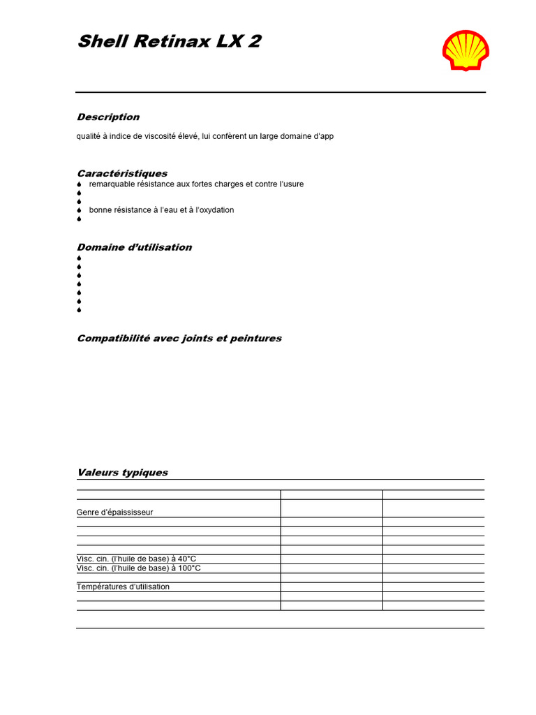 Graisse universelle Shell Retinax LX 2 | PDF | Huiles | Matériaux