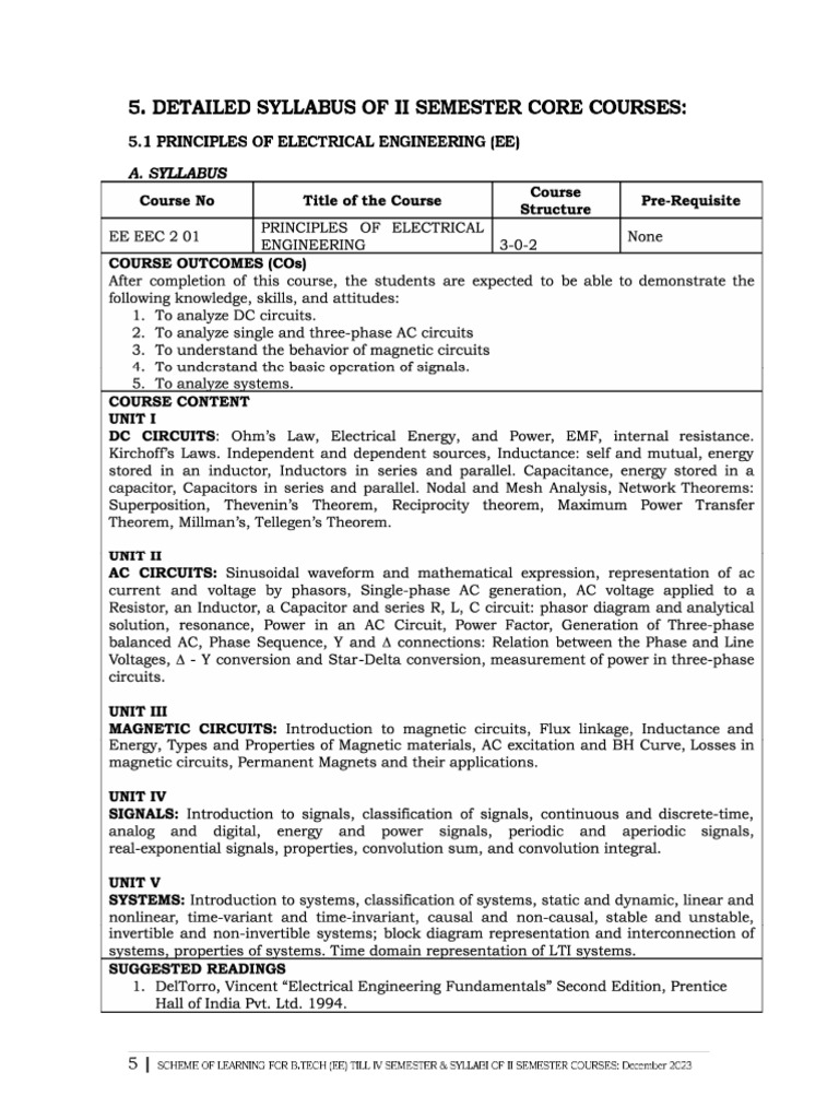 Syllabus & Lecture Plan For EEEEC2 01 Principles of Electrical ...