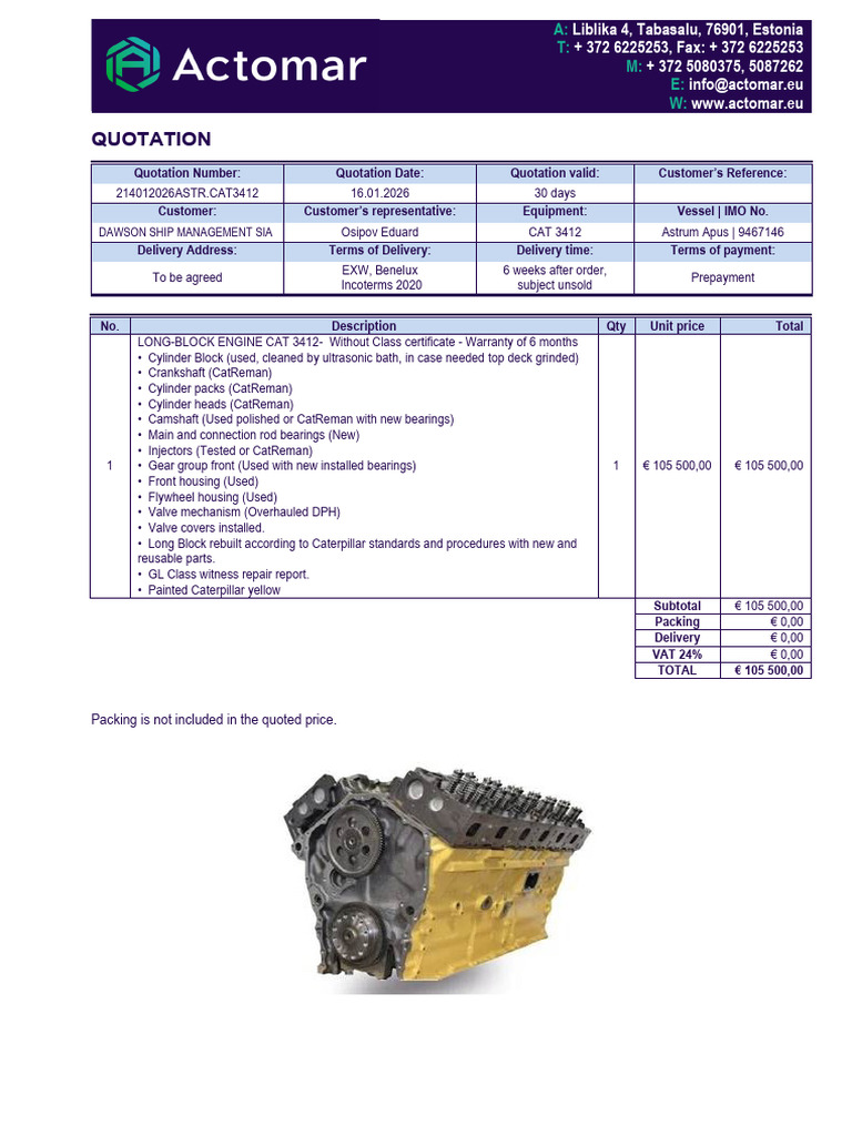 Quotation 214012026ASTR.cat3412 | PDF | Engines | Internal Combustion ...