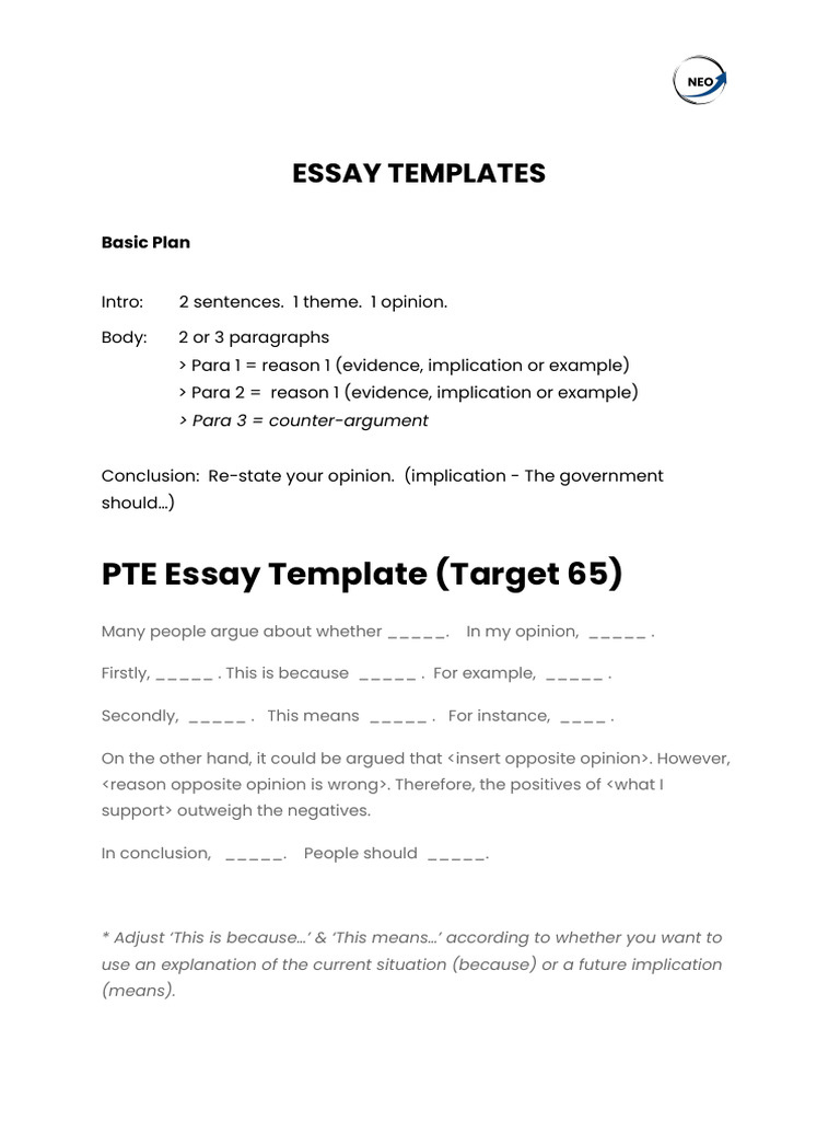 Essay Writing Templates for PTE | PDF