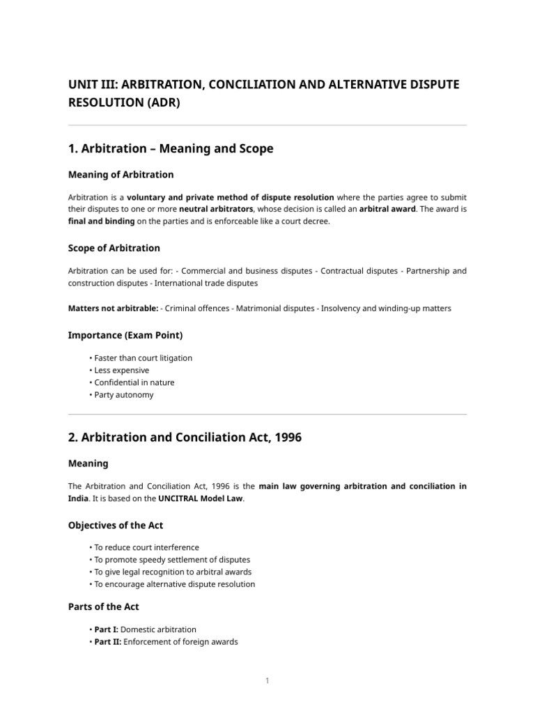 Arbitration and ADR Overview in India | PDF | Arbitration | Alternative ...