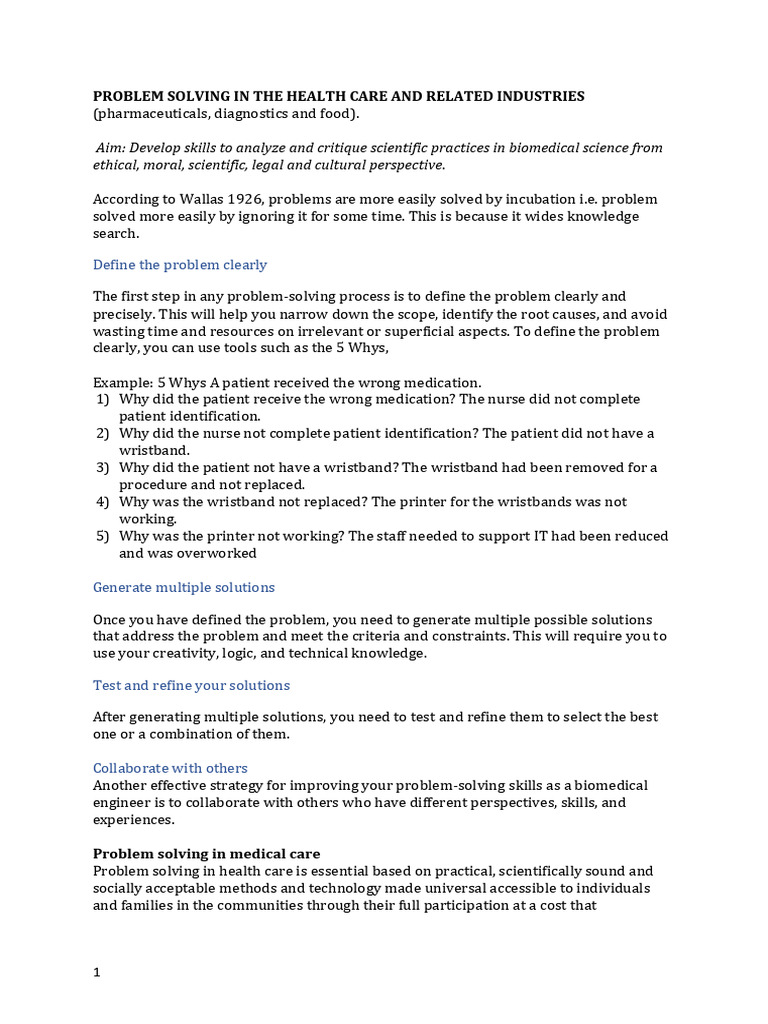 Problem Solving in the Health Care and Related Industries | PDF ...
