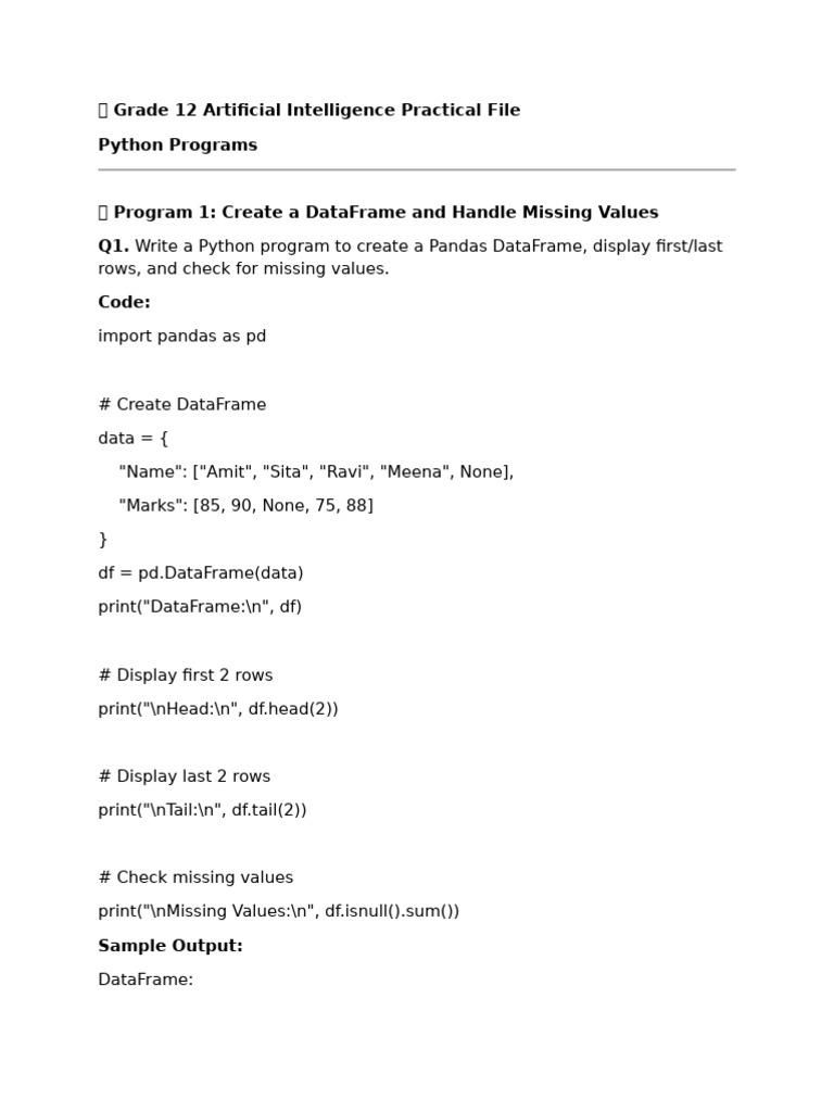 Grade 12 AI Practical: Python Programs | PDF | Mean Squared Error ...