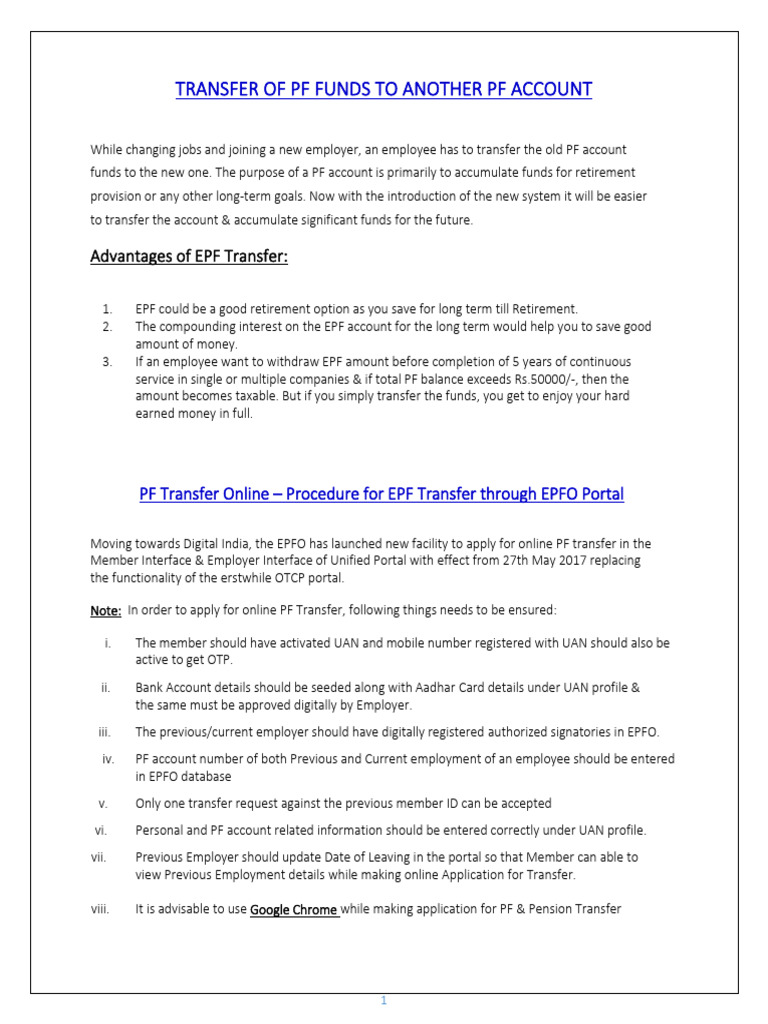 EPF Fund Transfer Process Guide | PDF