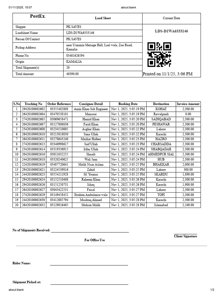 1 Nov Loadsheet | PDF