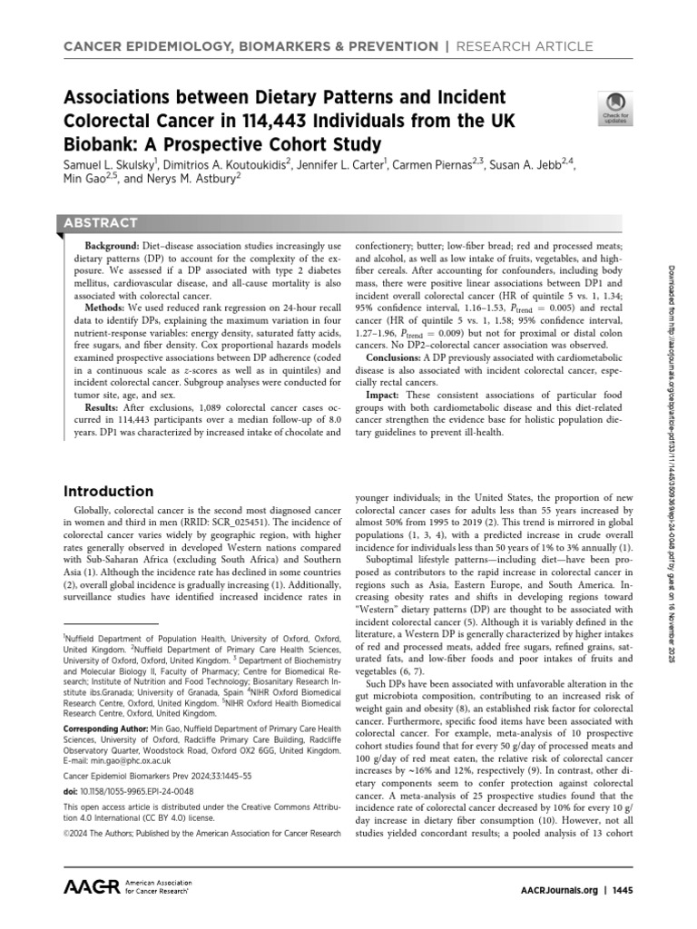Dietary Patterns and Colorectal Cancer Risk | PDF | Colorectal Cancer ...