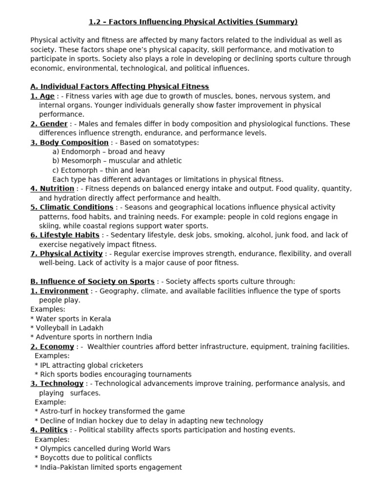 Factors Influencing Physical Activity | PDF | Physical Fitness | Sports
