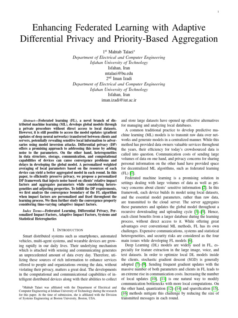 Adaptive Differential Privacy in Federated Learning | PDF | Applied ...