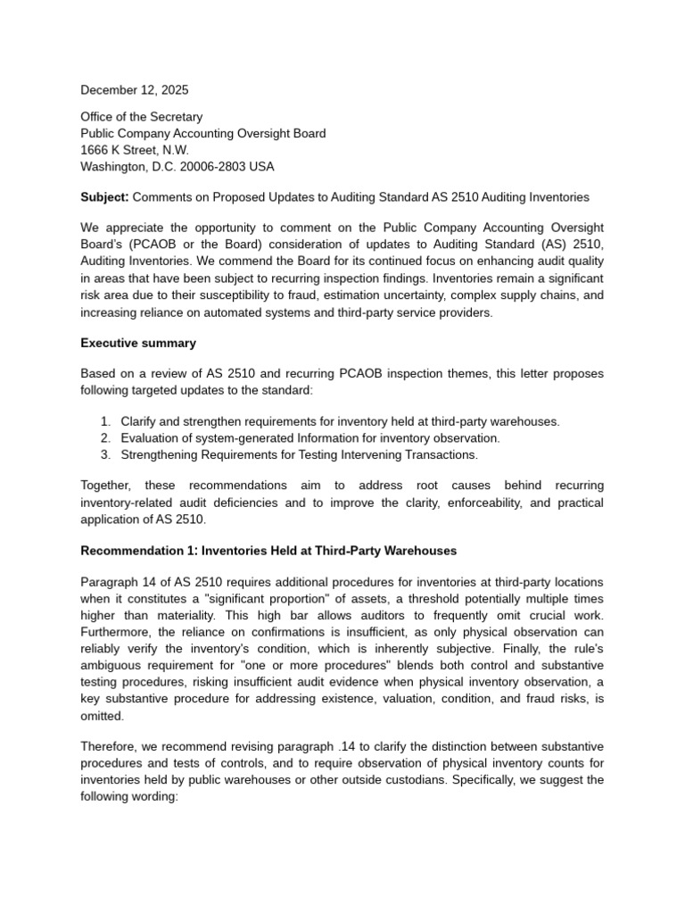 Updates to PCAOB Auditing Standard AS 2510 | PDF | Audit | Reliability ...