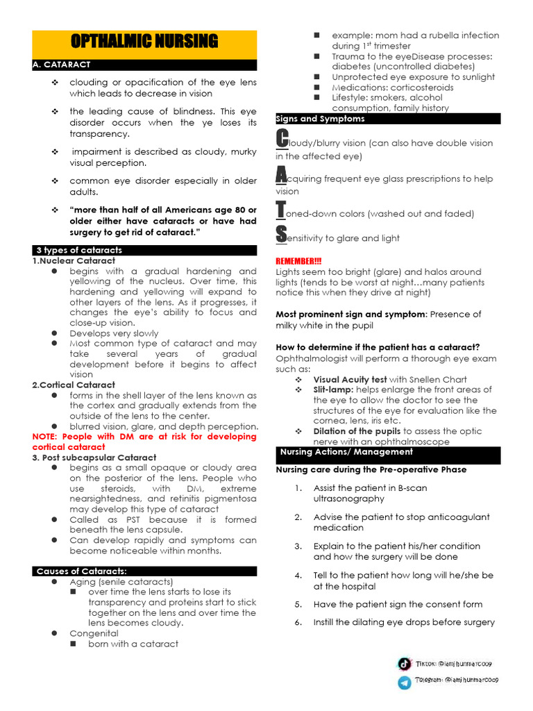 Opthalmic Nursing 012916 | PDF | Glaucoma | Cataract
