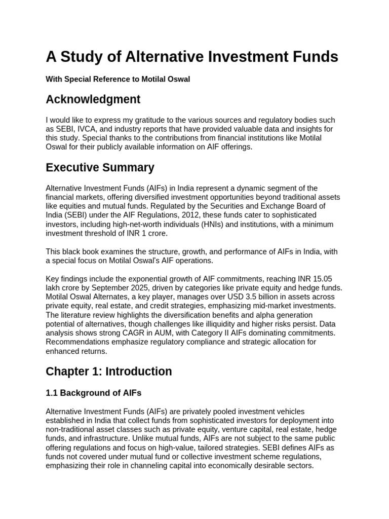 AIFs in India: Focus on Motilal Oswal | PDF | Hedge Fund | Private Equity