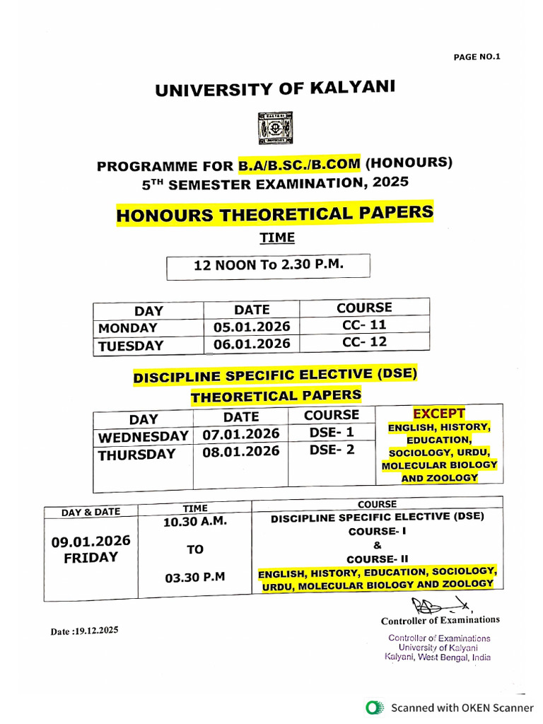 497820AUG 5th Semester Examination Routine,2025 (1) | PDF