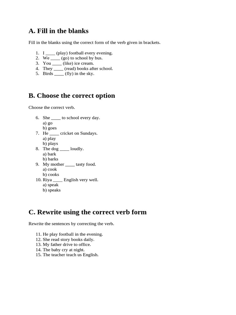 Verb Form Exercises for Beginners | PDF