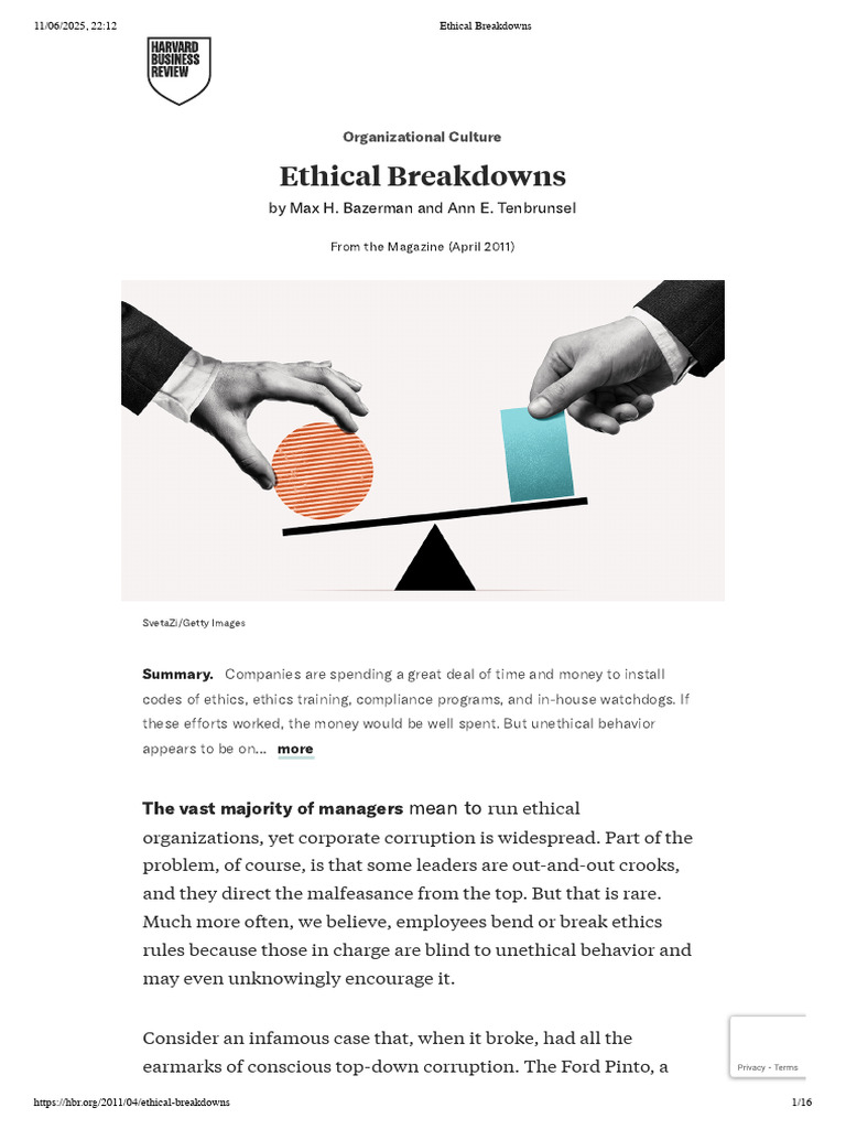 Understanding Ethical Breakdowns in Organizations | PDF | Bias | Incentive