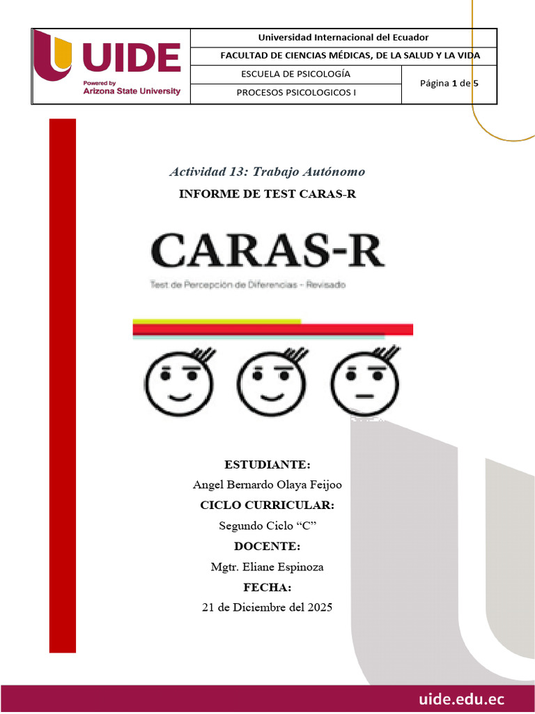 Informe Test CARAS-R: Resultados y Análisis | PDF | Sicología | Percepción