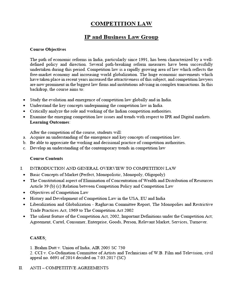 Competition Law in India: Overview & Trends | PDF | Competition Law ...