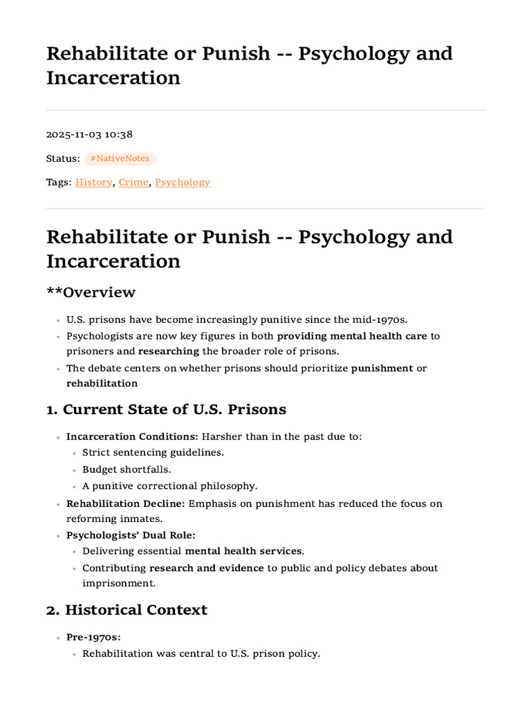 Rehabilitate or Punish -- Psychology and Incarceration | PDF ...