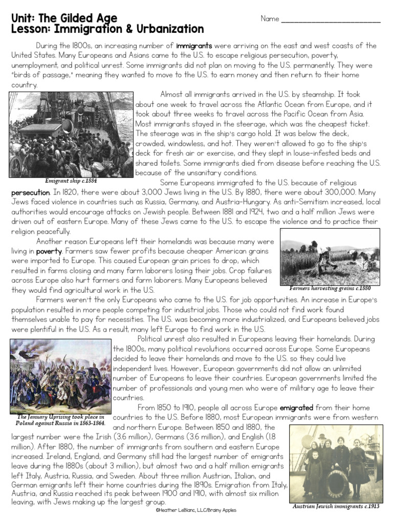 Gilded Age Immigration and Urbanization Readings | PDF | Nativism ...