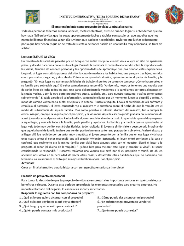 El Emprendimiento Como Proyecto de Vida | PDF