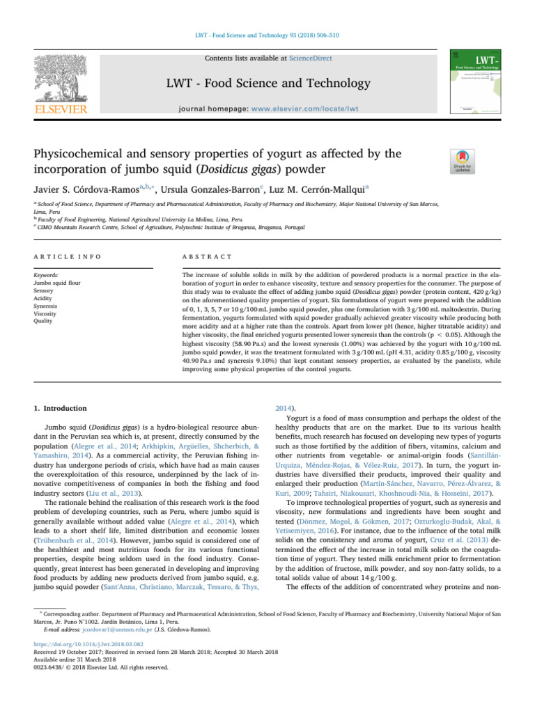 Articulo - LWT - Pota - JCR | PDF | Milk