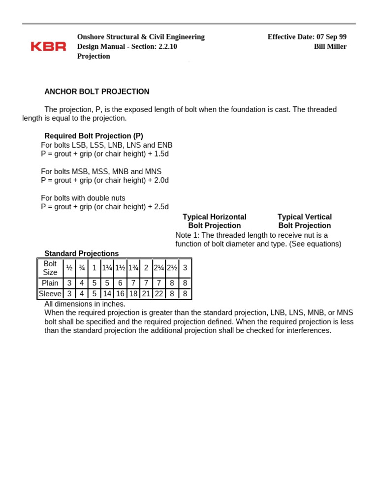 Anchor Bolt Projection Guidelines | PDF