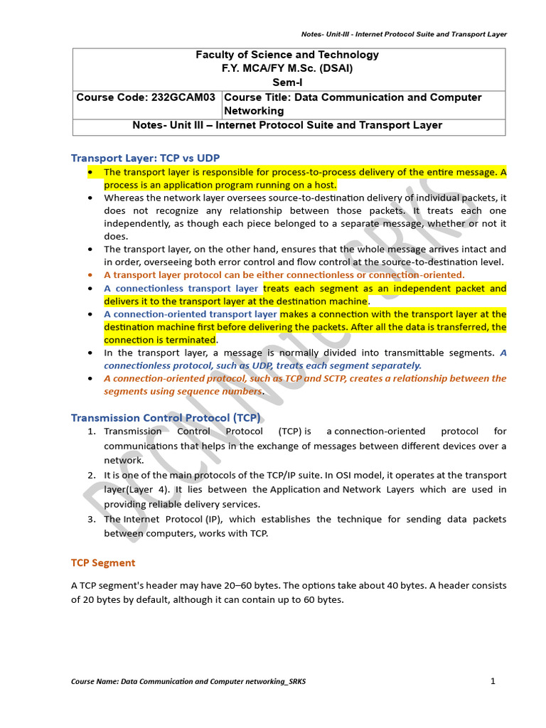 TCP and UDP in Transport Layer Explained | PDF | Transmission Control ...
