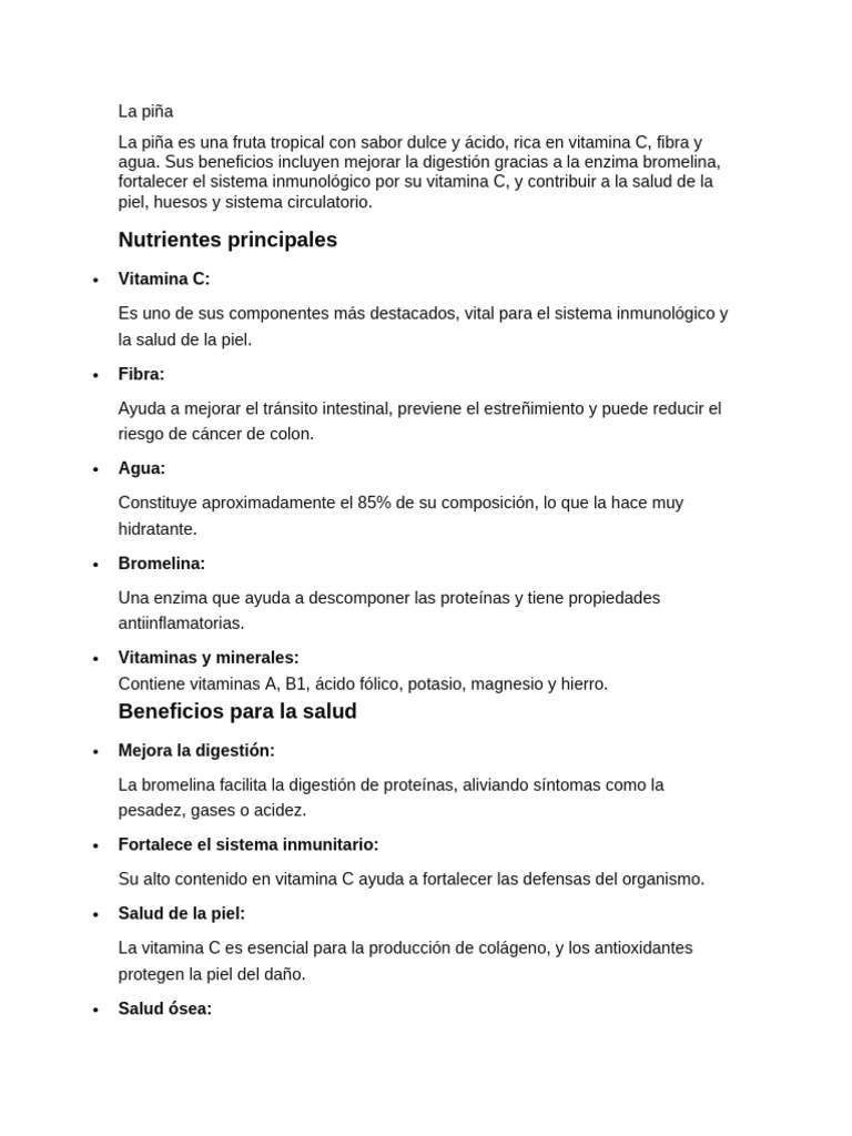 Beneficios y recetas con piña | PDF | Vitamina C | Vitamina