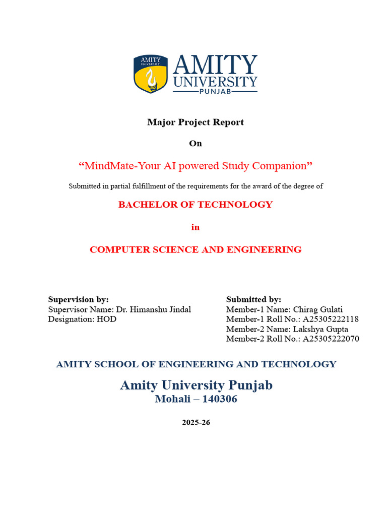 MindMate: AI Study Companion Project | PDF | Artificial Intelligence ...