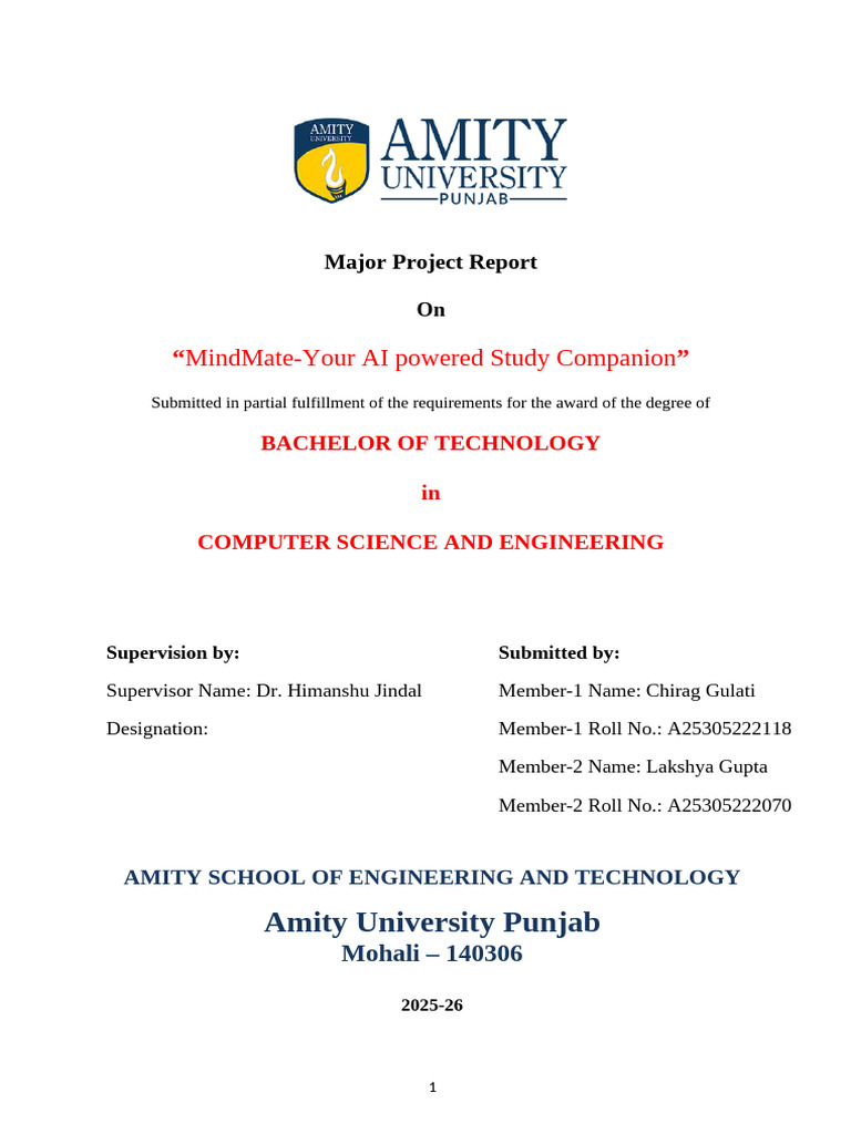 MindMate: AI Study Companion Project | PDF | Artificial Intelligence ...