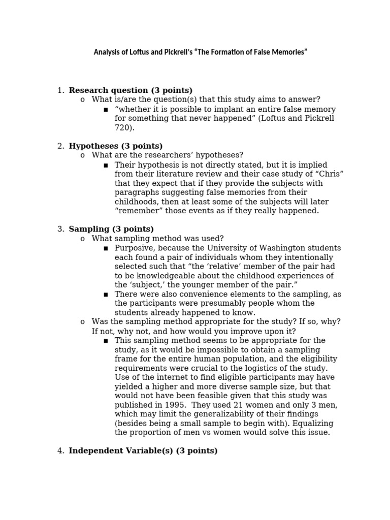 Lotfus Pickerell False Memory Study Design Evaluation | PDF ...