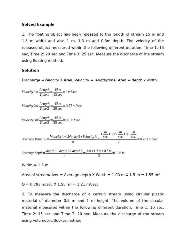 Stream Discharge Calculation Methods | PDF | Discharge (Hydrology) | Length