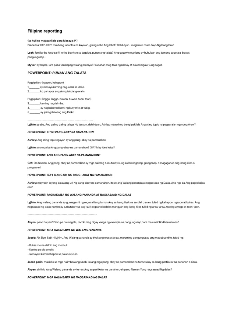 Filipino Reporting 1 | PDF