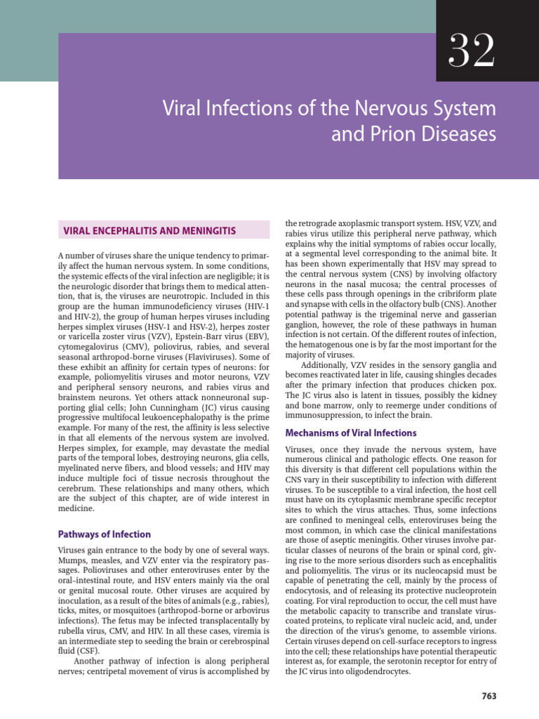 Viral Infections of the Nervous System | PDF | Meningitis | Infection